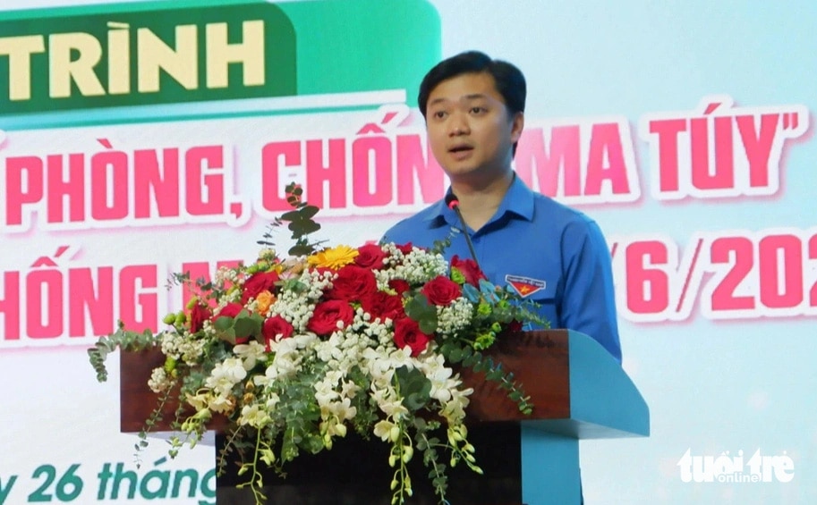Bí thư Trung ương Đoàn Nguyễn Minh Triết phát biểu tại chương trình hưởng ứng Ngày thế giới phòng chống ma túy - Ảnh: K.ANH